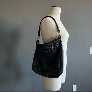 Coach Black Leather Ruched Hobo Bag Gold Hardware Slouchy Shoulder Bag Y2K Woven